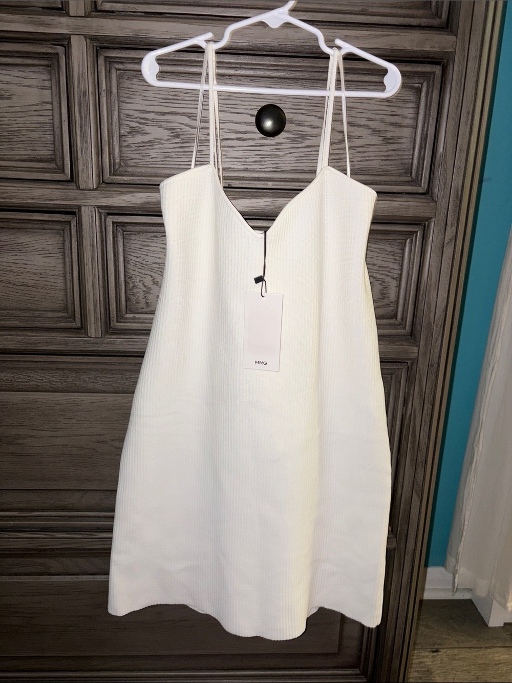 Mango white Ribbed Spaghetti-Strap Mini Dress - Picture 1 of 8